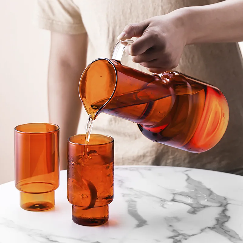 Термос для заварки чая Стеклянный кувшин для воды Посуда для напитков Кухонная Столовая Красочная Стеклянная бутылка для воды