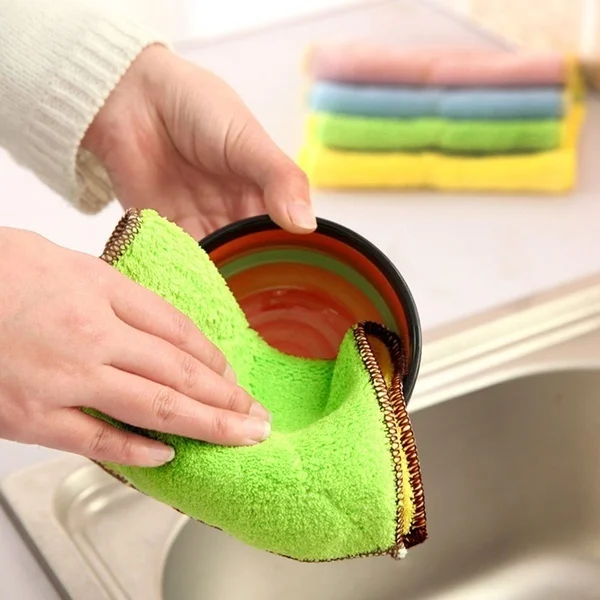 Банное полотенце из 3ШТ Для уборки кухни, салфетка из микрофибры, волокно для мытья посуды, двустороннее полотенце для очистки воды, толстое полотенце для чистки