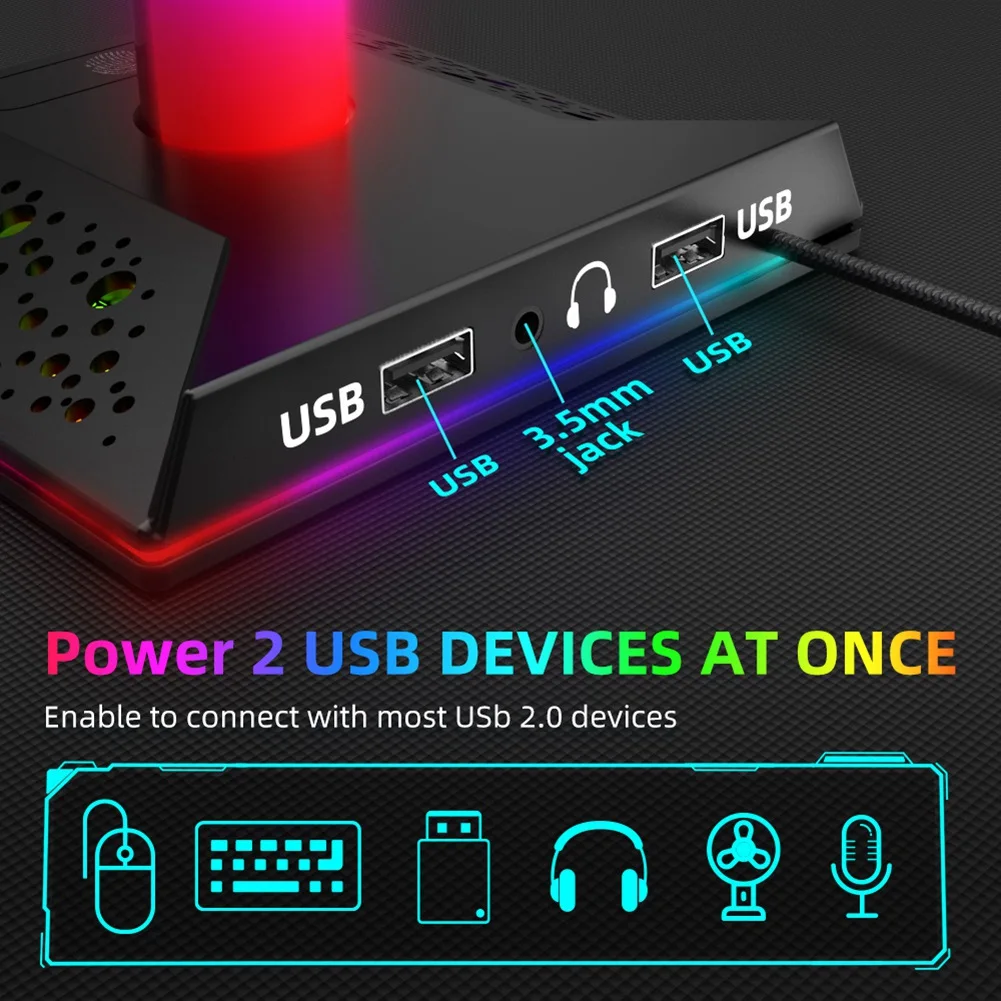 RGB Игровая подставка для наушников Двойной USB порт Сенсорная панель управления Подсветка Настольная Игровая гарнитура Держатель Вешалка Аксессуары