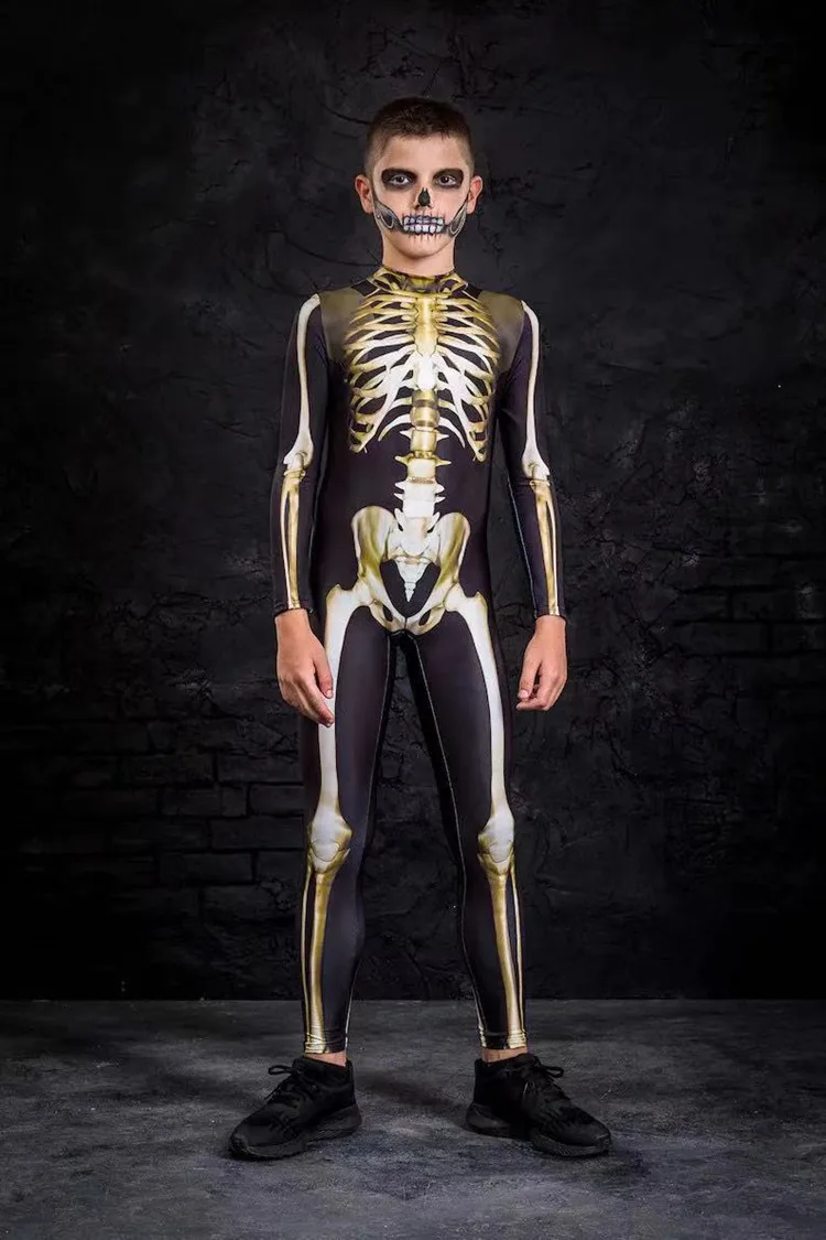 Карнавальный комбинезон на Хэллоуин для детей и взрослых, костюмы для косплея со страшным скелетом Для мальчиков и девочек, Необычный День Мертвых, Нарядная вечеринка Дьявола