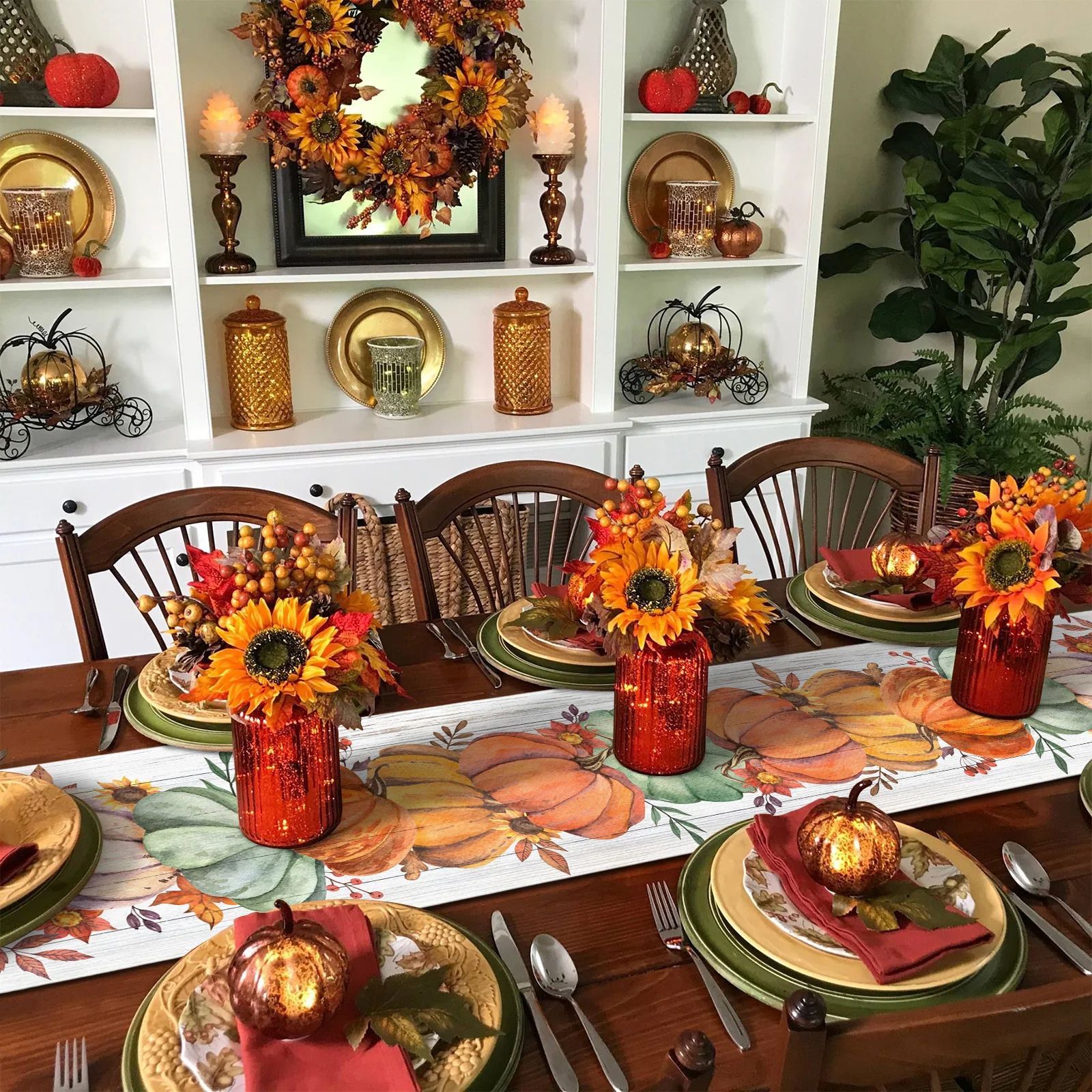 День Благодарения, тыква, подсолнух, настольная дорожка из древесного волокна, Свадебная вечеринка, обеденный стол, салфетка, украшение для домашней кухни
