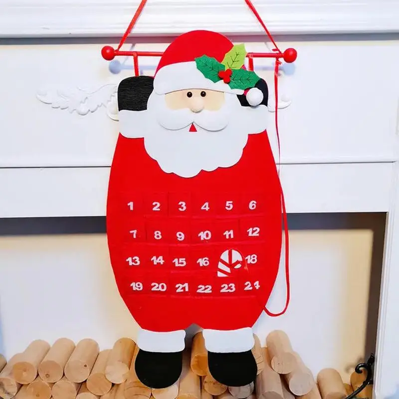 Адвент-календарь Санта-Клауса, снеговика и лося с карманами, 24 дня обратного отсчета Рождества, войлочный календарь для украшения Рождества