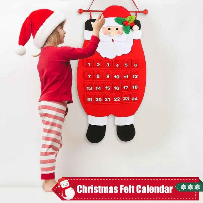 Адвент-календарь Санта-Клауса, снеговика и лося с карманами, 24 дня обратного отсчета Рождества, войлочный календарь для украшения Рождества