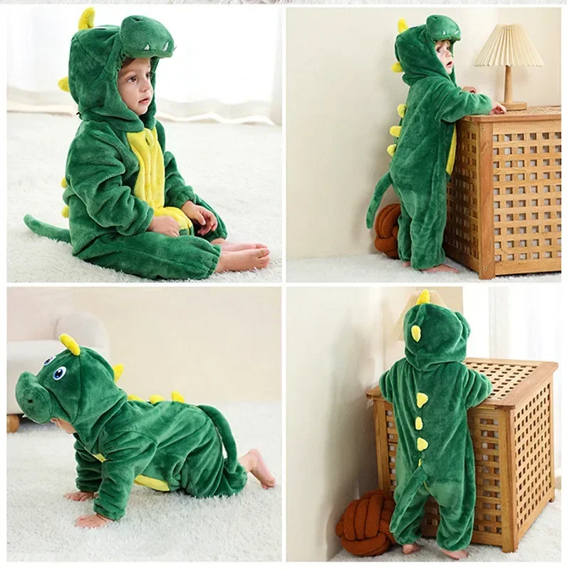 Костюм Динозавра для малышей, Фланелевые комбинезоны с капюшоном, мягкие комбинезоны для животных, подарочный костюм Лианы для косплея на Хэллоуин
