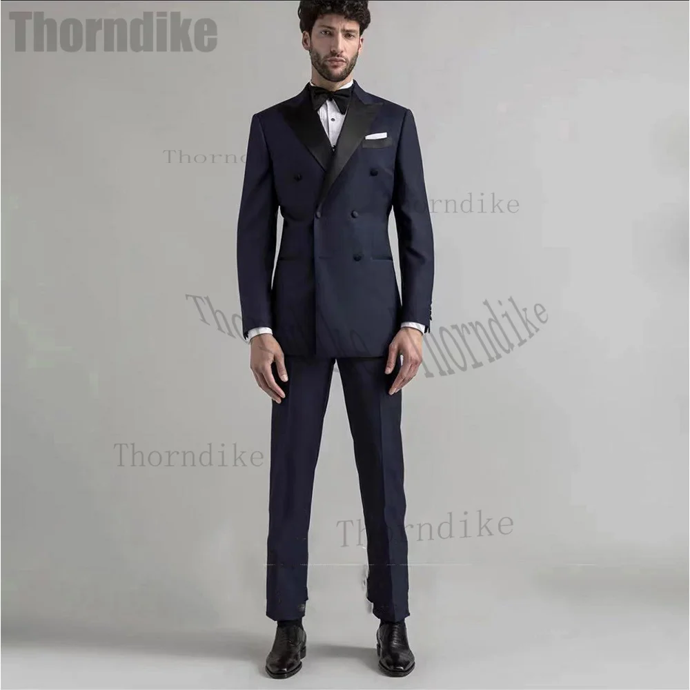 Костюмы Торндайка, свадебный смокинг с лацканами для жениха, приталенные мужские костюмы из 2 предметов, модные комплекты блейзеров для выпускного вечера (куртка + брюки)