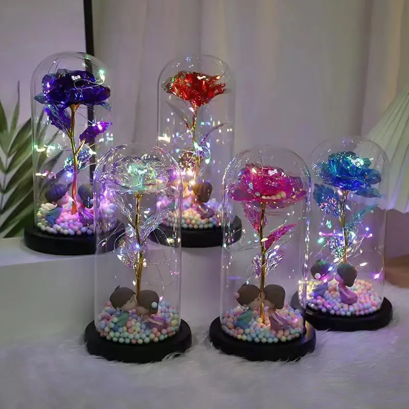 2023 Зачарованный Вечный Цветок Из Золотой Фольги 24K LED Fairy String Lights Galaxy Rose В Стеклянном Куполе Для Рождественского Подарка На День Святого Валентина