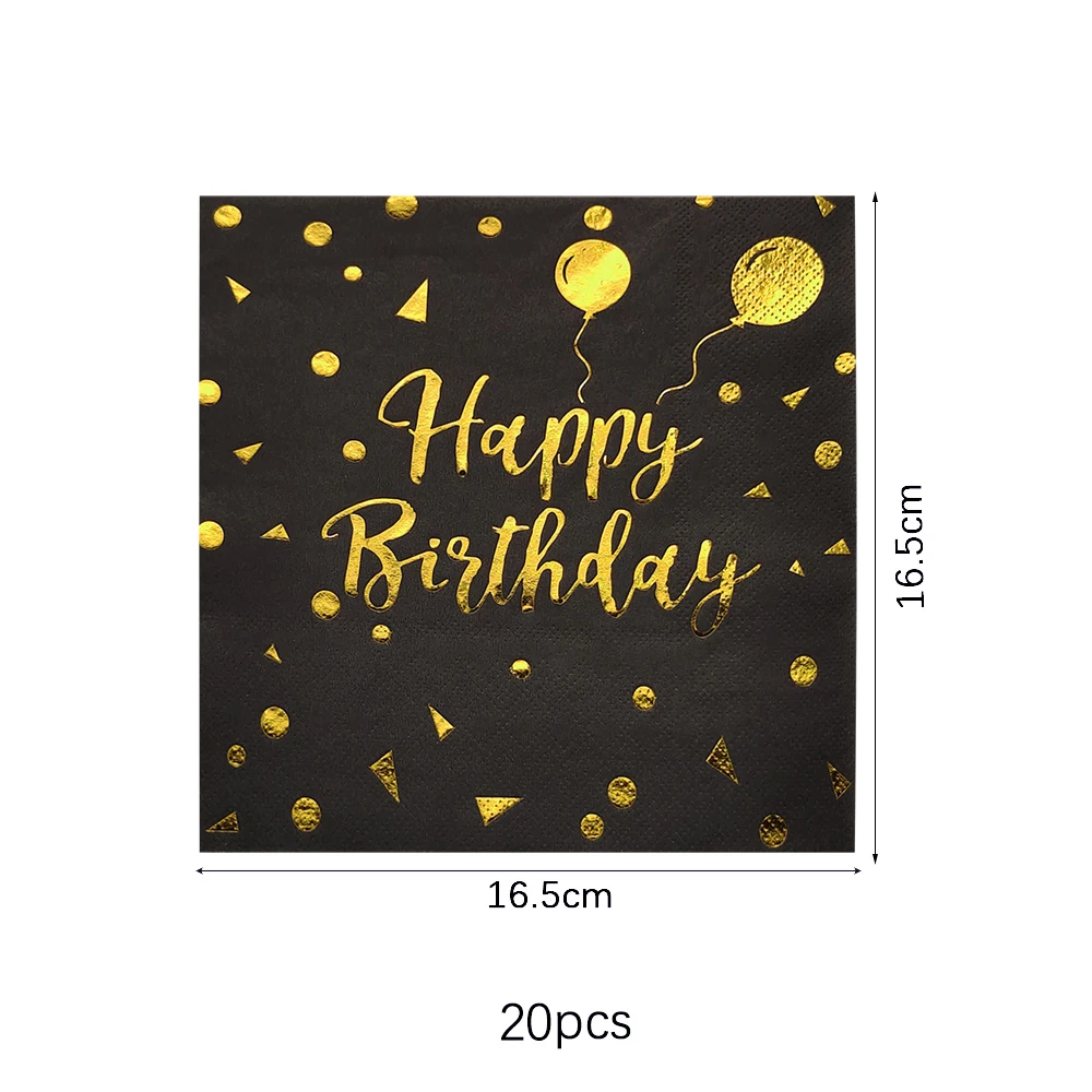 Бумажная тарелка из черного золота, чашка, Салфетка, воздушный шар, набор одноразовой посуды на День рождения, принадлежности для вечеринки по случаю Дня рождения для домашнего декора для взрослых