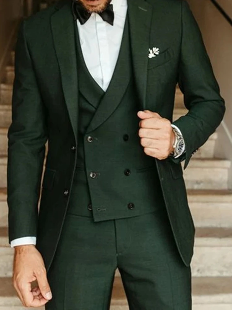 Итальянские мужские костюмы Slim Fit для свадьбы жениха, повседневная деловая куртка из 3 предметов с двубортным жилетом, брюки, смокинг жениха
