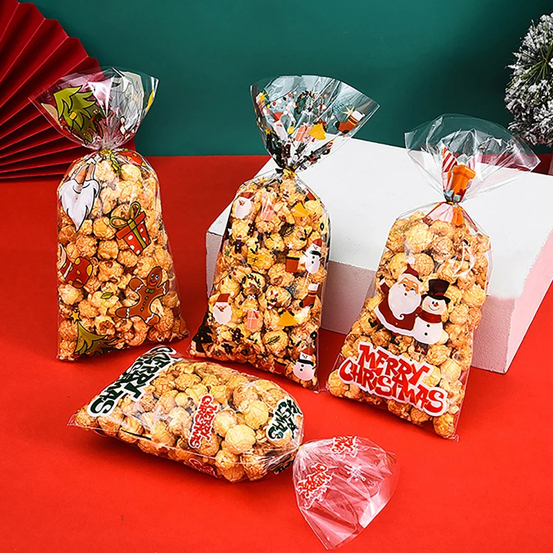 50шт Пластиковые подарочные пакеты Рождественской серии для подарков, конфет и печенья, Рождественская распродажа в магазине для дома, пакеты для упаковки подарочного печенья