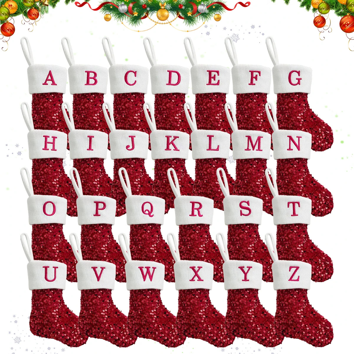 Рождественские Носки с Красными Блестками Буквы Алфавита Рождественский Чулок Украшения для Рождественской Елки Рождественский Декор для Дома Navidad Новый Год