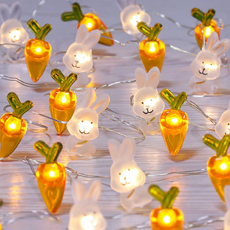 праздничные фонарики в форме моркови Кролика длиной 100 см, 3D Яйца, Батарейный отсек, Медная проволока, светодиодные фонари, Гирлянда, Пасхальный декор, Атмосфера, Аксессуары