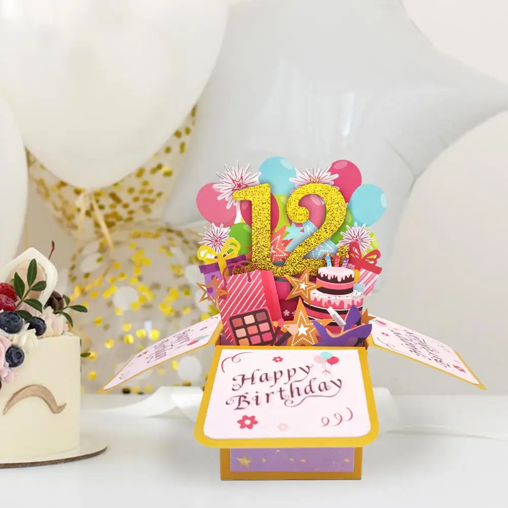 Экологически чистая поздравительная открытка на день рождения, 3D подарочная коробка, Золотой порошок, поздравительная открытка на день рождения с конвертом, блокнот для вечеринки 12/15 лет