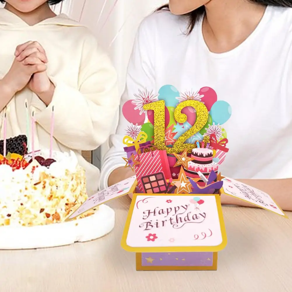 Экологически чистая поздравительная открытка на день рождения, 3D подарочная коробка, Золотой порошок, поздравительная открытка на день рождения с конвертом, блокнот для вечеринки 12/15 лет