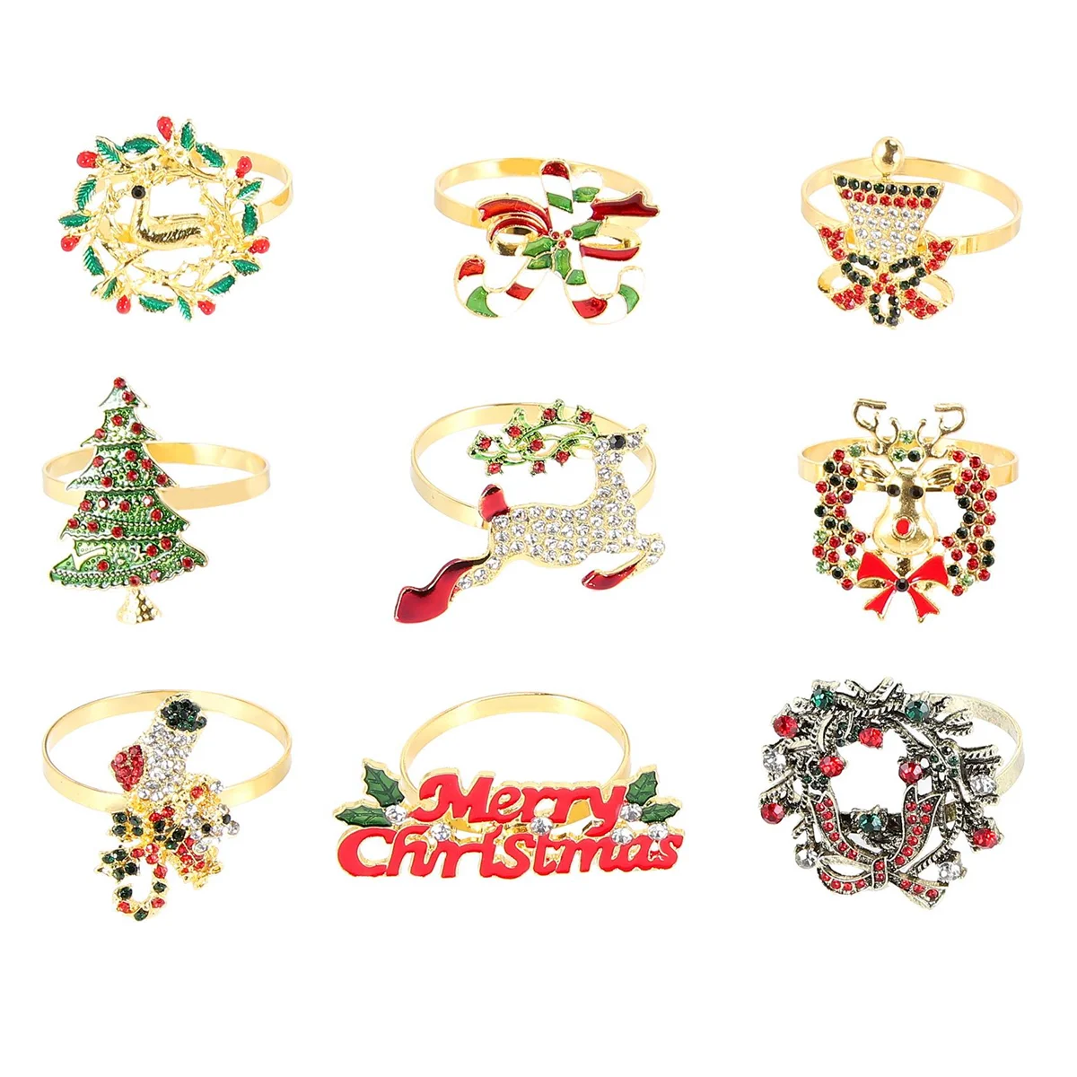 Набор рождественских колец для салфеток из 9 предметов, металлический рождественский держатель для салфеток, декор для колец для салфеток