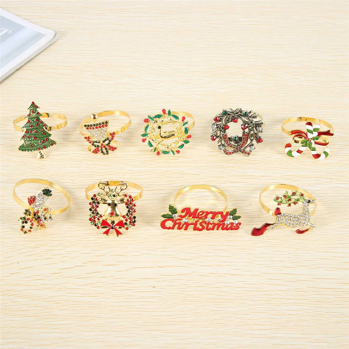Набор рождественских колец для салфеток из 9 предметов, металлический рождественский держатель для салфеток, декор для колец для салфеток
