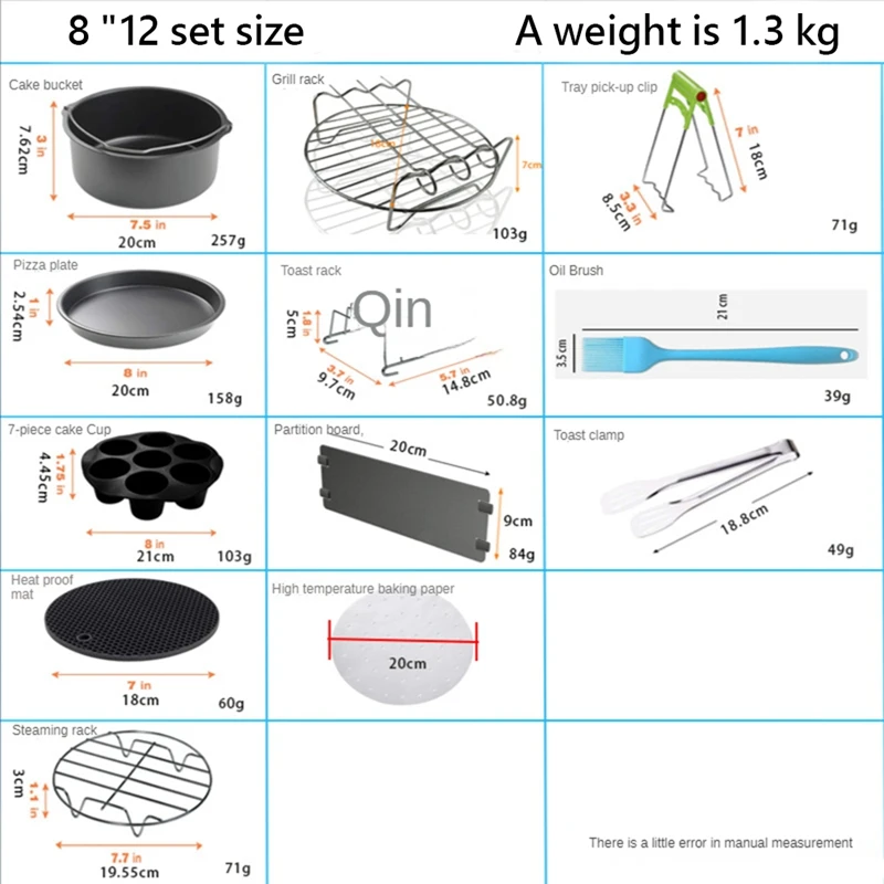 8-дюймовая корзина для выпечки с антипригарным покрытием, подходит для 8-дюймовых наборов из 12 предметов Размером 4,8-7,2 дюйма