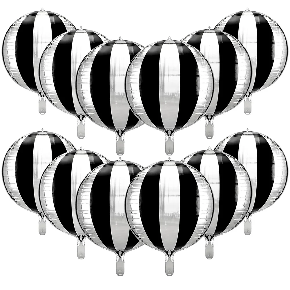 12 ШТ 22-дюймовых черных и серебряных воздушных шаров в черно-белую полоску 360 градусов, 4D, украшения для вечеринки, выпускной, День рождения, детское шоу