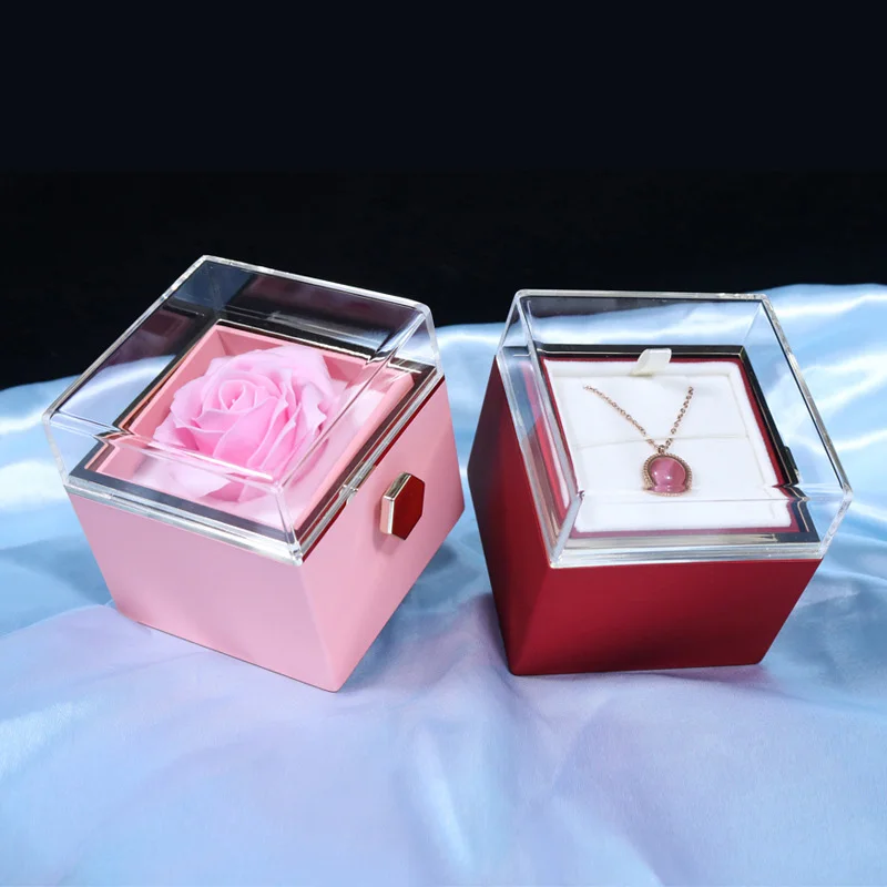 Коробка для колец с вечной розой, Вращающаяся, Свадебный кулон, ожерелье, Футляр для хранения для подруги, Подарочная коробка с сохраненным цветком