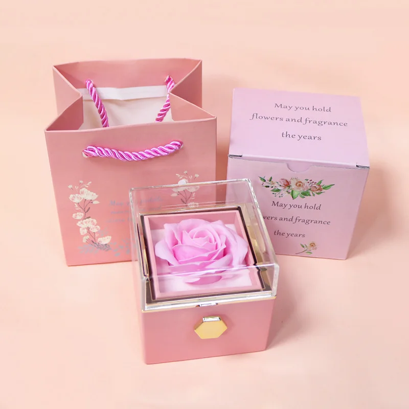 Коробка для колец с вечной розой, Вращающаяся, Свадебный кулон, ожерелье, Футляр для хранения для подруги, Подарочная коробка с сохраненным цветком