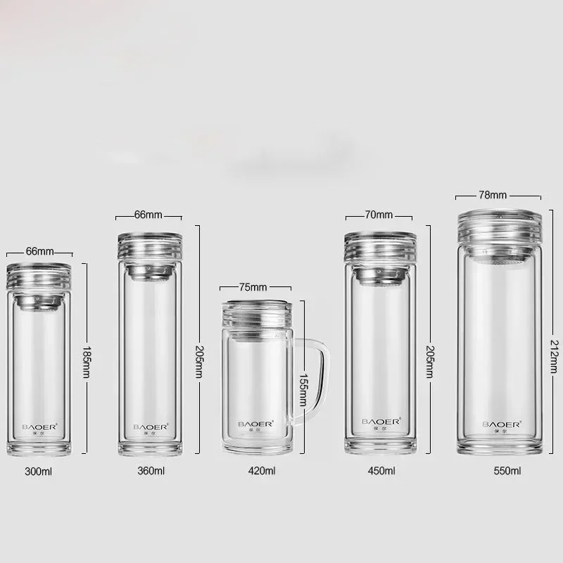 Стеклянная изоляция для мужчин и женщин, Термостойкая, с двойным утолщением, Портативная прозрачная чашка для воды большой емкости, фильтрующая чашка с пузырьками
