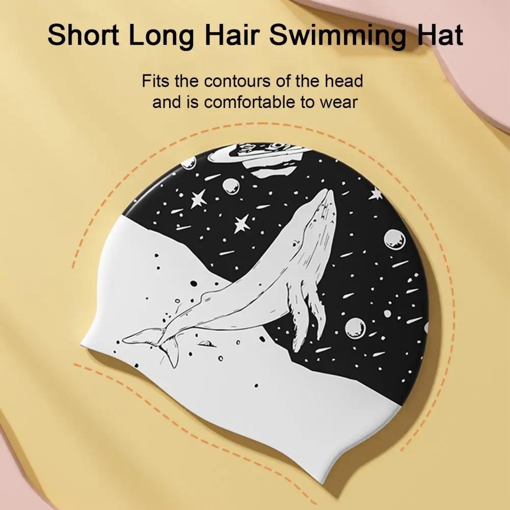 Силиконовая шапочка для плавания Elestic с двусторонним принтом, женские водонепроницаемые противоскользящие шапочки для плавания, шапочка для бассейна с защитой ушей от длинных волос