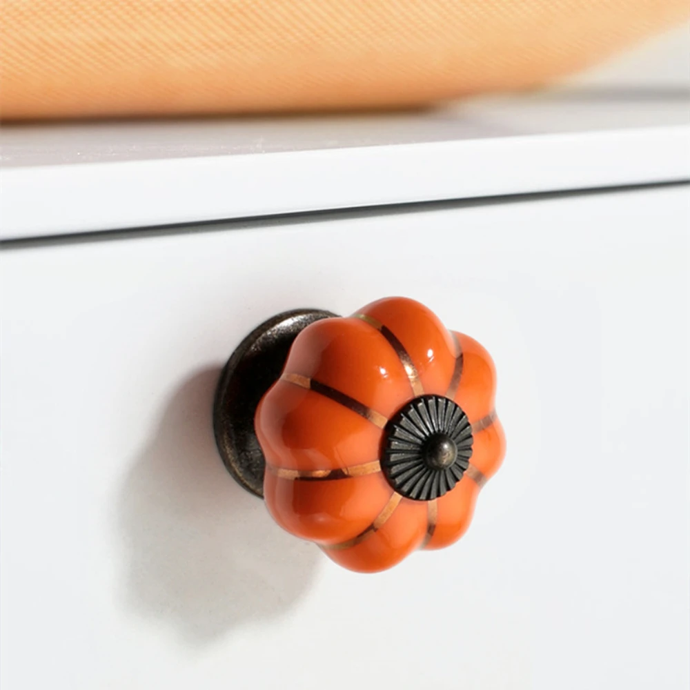 Керамическая ручка из тыквы для шкафов и выдвижных ящиков Ручка кухонного шкафа Винтажная ручка для выдвижного ящика Европейская мебельная ручка
