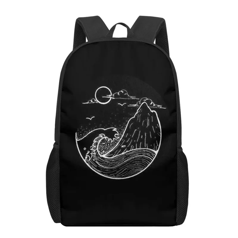 Художественная черно-белая иллюстрация Школьная сумка с рисунком для детей, девочек, мальчиков, повседневные сумки для книг, рюкзаки для ежедневного хранения для подростков