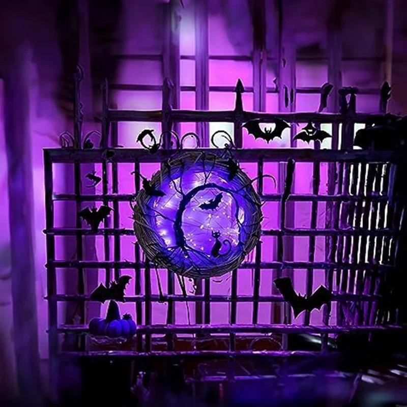 1 шт. для входной двери, летучей мыши в венке на Хэллоуин и черной кошки-Декор двери на Хэллоуин-Декор в венке Фиолетовый