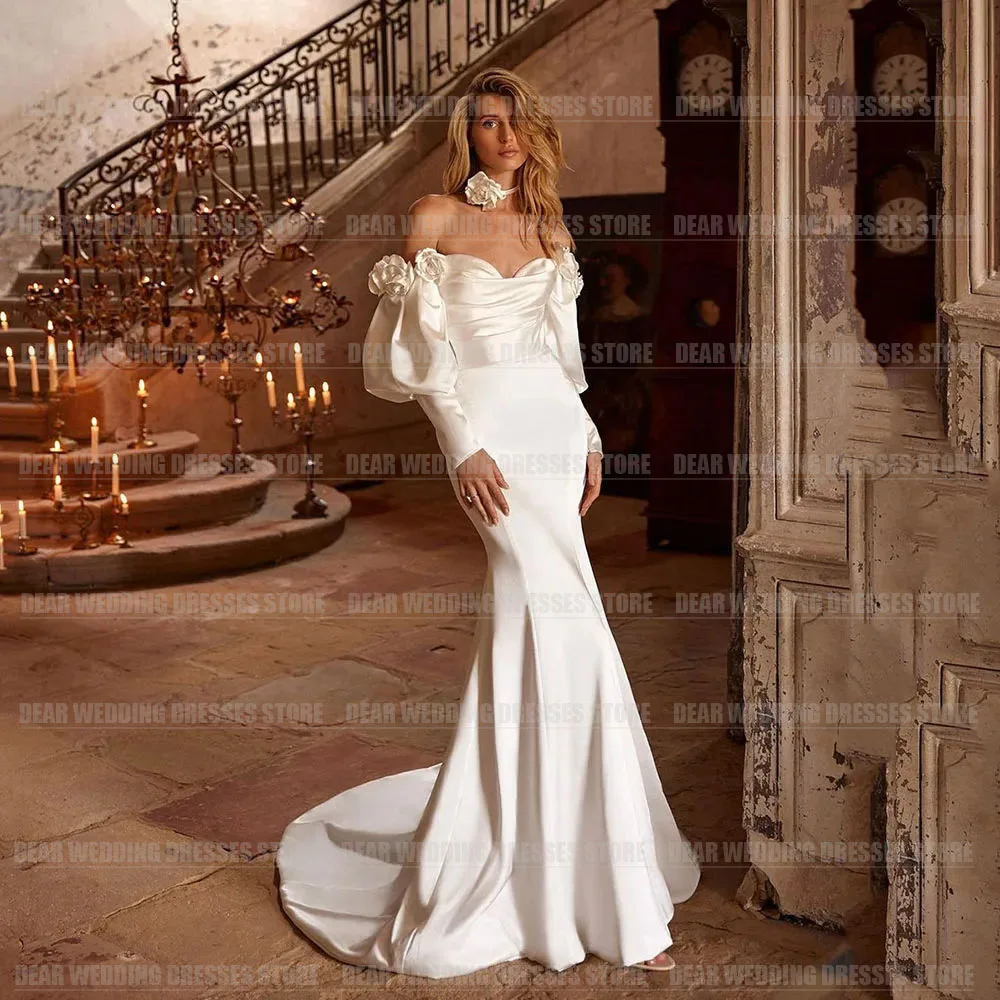 2024 Роскошные Элегантные свадебные платья с 3D цветами Женская Сексуальная Русалка с открытыми плечами Милая Принцесса Вечерние платья невесты