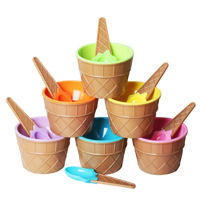24шт Набор Чашек для мороженого Разного Цвета Ложка Для Мороженого Чаша Набор посуды Креативная Детская Мультяшная Чаша