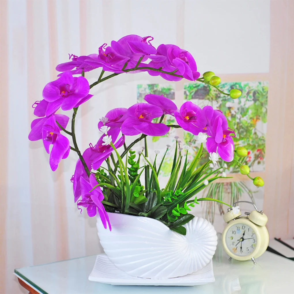Искусственная Орхидея Водонепроницаемый Изысканный Цветок в вазе Поддельные растения Бонсай Украшение из Сухоцветов для рабочего стола Фиолетовый
