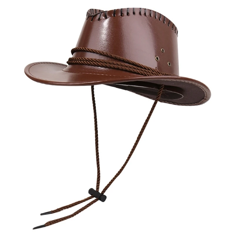 Искусственная Ковбойская Шляпа с Регулируемым Ремешком для Подбородка для Женской Ковбойской Ветрозащитной Шляпы