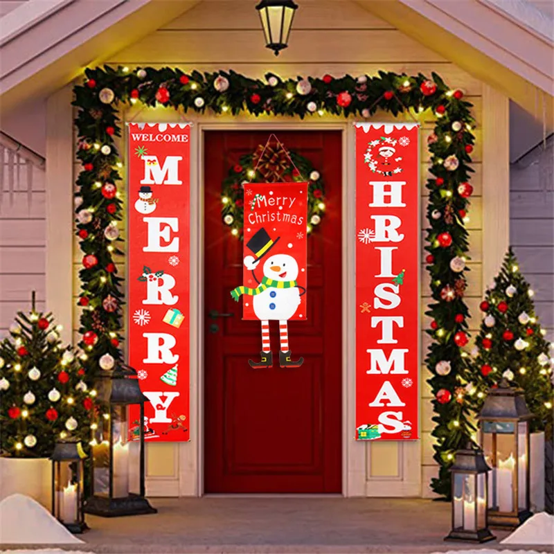 Рождественские украшения для баннеров, Веселая Рождественская вывеска на крыльце, Веселый и яркий Санта-Клаус, Снеговик, Дверной баннер, Рождественский декор
