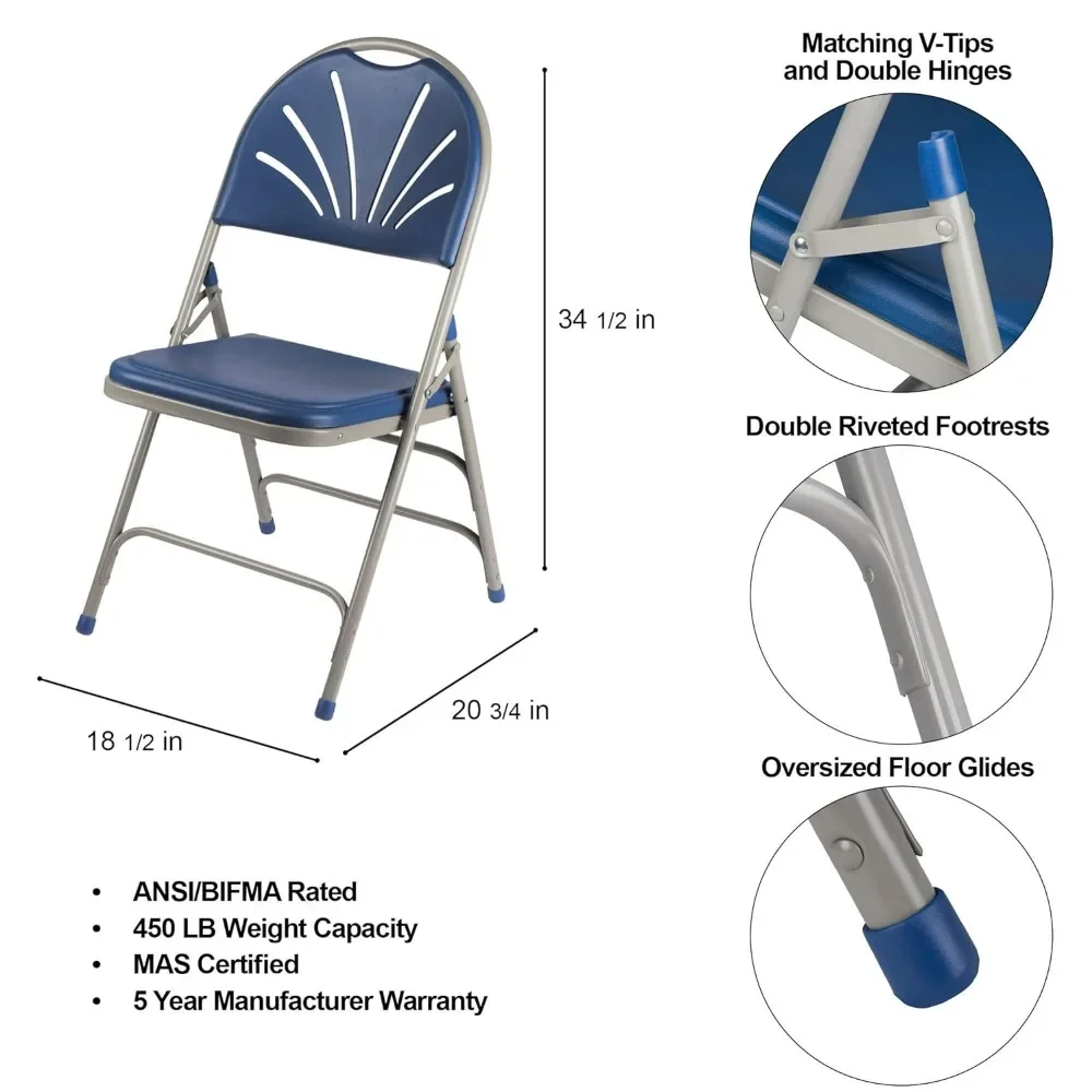 OEF Furnitures Складной стул с веерной спинкой из сверхпрочного пластика с тройным креплением, синий