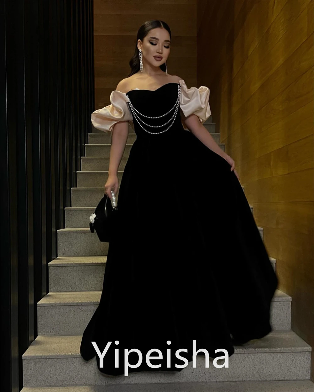 Платье для выпускного вечера Yipeisha Изысканное Ретро-платье трапециевидной формы С открытыми плечами, Украшенное Бисером, Контурное Атласное Платье На Заказ