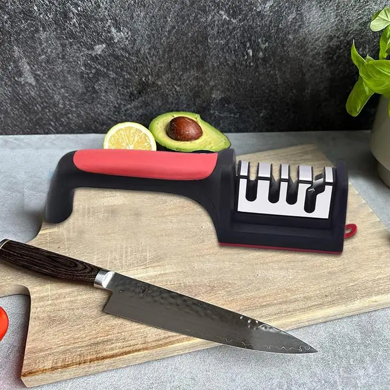 Кухонная 4-сегментная точилка для ножей, Бытовой многофункциональный ручной точильный камень 4-го назначения черного цвета