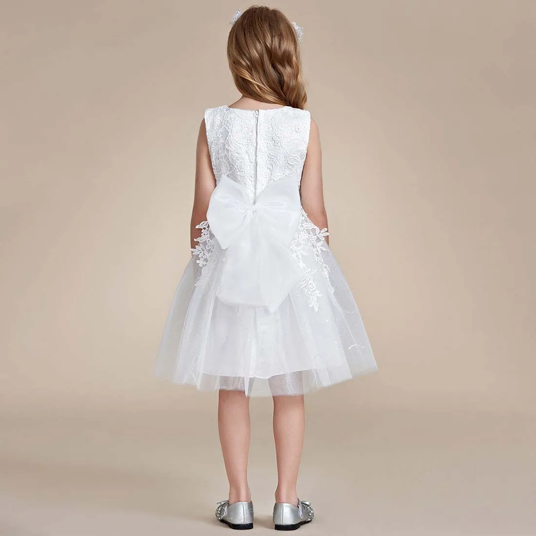 YZYmanualroom Элегантное Кружевное Платье с Вышивкой Трапециевидной Формы для Девочек в цветочек с Бантом и без рукавов от 2 до 15 лет
