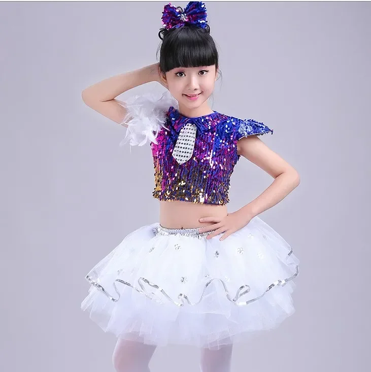 Детские костюмы для джазовых танцев, латиноамериканских танцев, блестки для девочек и мальчиков, детские костюмы для современных танцев в стиле хип-хоп