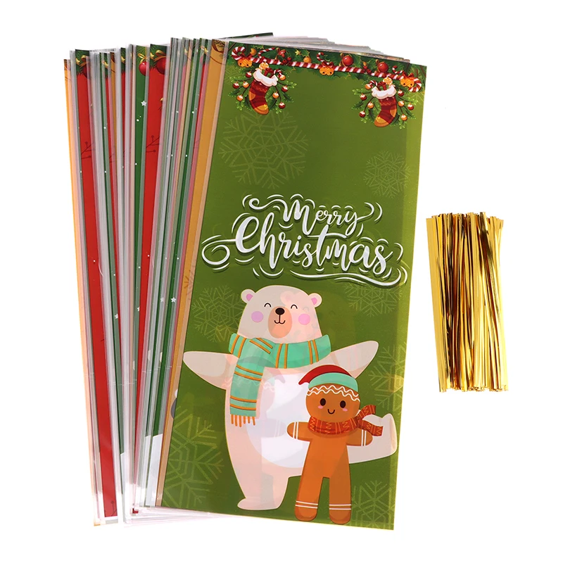 50шт Рождественский Санта Клаус Снеговик Смешанные Пакеты для конфет Пластиковый Подарочный пакет С Рождеством 2024 Домашний Декор Принадлежности для новогодних вечеринок
