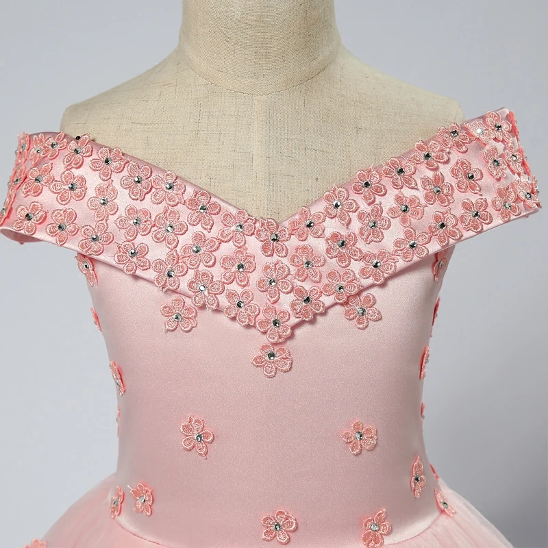 JaneVini Очаровательные платья для девочек в цветочек из розового тюля для свадеб с V-образным вырезом, украшенные бисером, бальное платье длиной до пола для девочек, нарядные платья для девочек