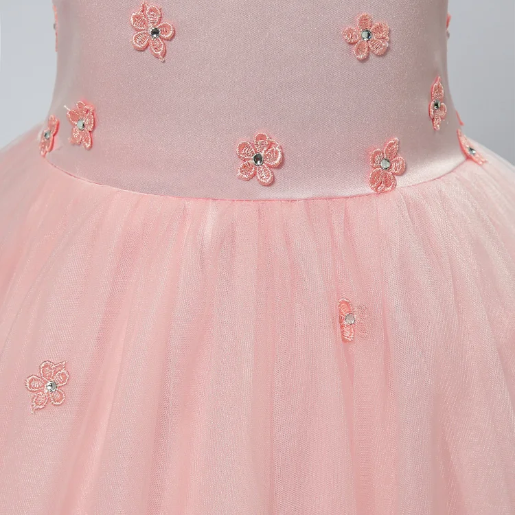 JaneVini Очаровательные платья для девочек в цветочек из розового тюля для свадеб с V-образным вырезом, украшенные бисером, бальное платье длиной до пола для девочек, нарядные платья для девочек