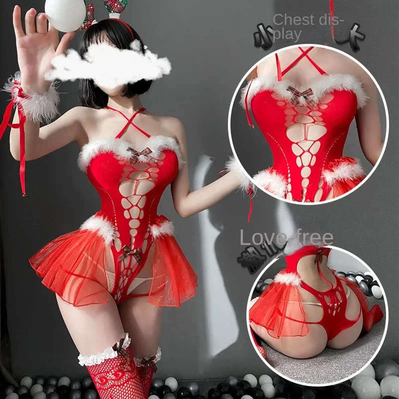 Сексуальное женское белье ролевая игра униформа искушение Рождественский лось плюшевый сексуальный сетчатый костюм 7436