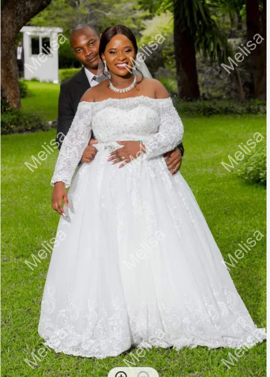 Свадебные платья большого размера с открытыми плечами, бальные платья с кружевными аппликациями, праздничные платья для черных девушек, свадебные платья для девочек