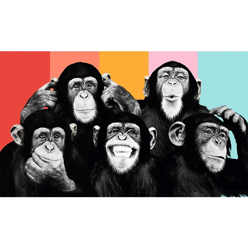 Абстрактные забавные шесть обезьян, картины на холсте, граффити семьи горилл, уличное искусство, плакаты с животными, настенное искусство для украшения детской комнаты