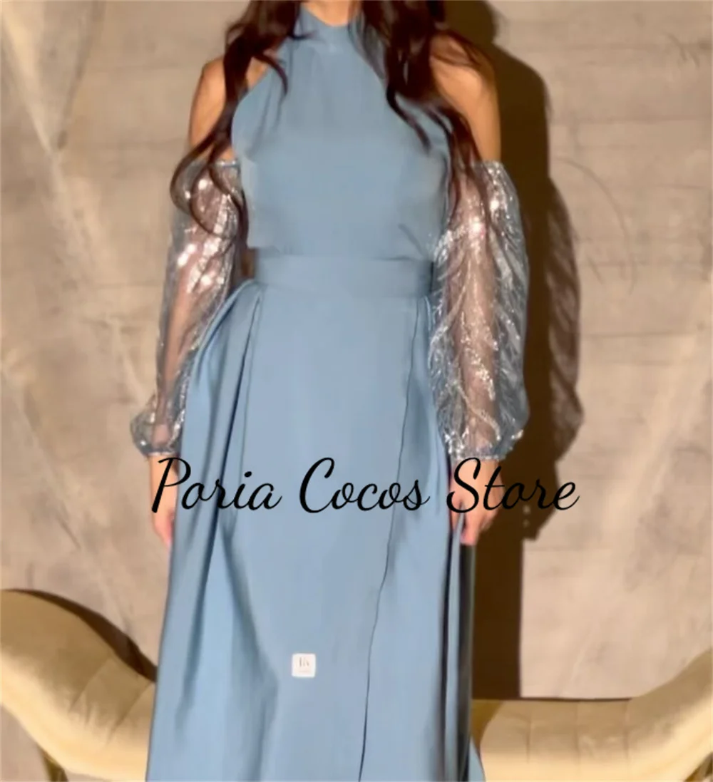 Элегантное Женское платье для выпускного вечера с высоким воротом, открытыми плечами, Трапециевидные Вечерние платья длиной до щиколоток