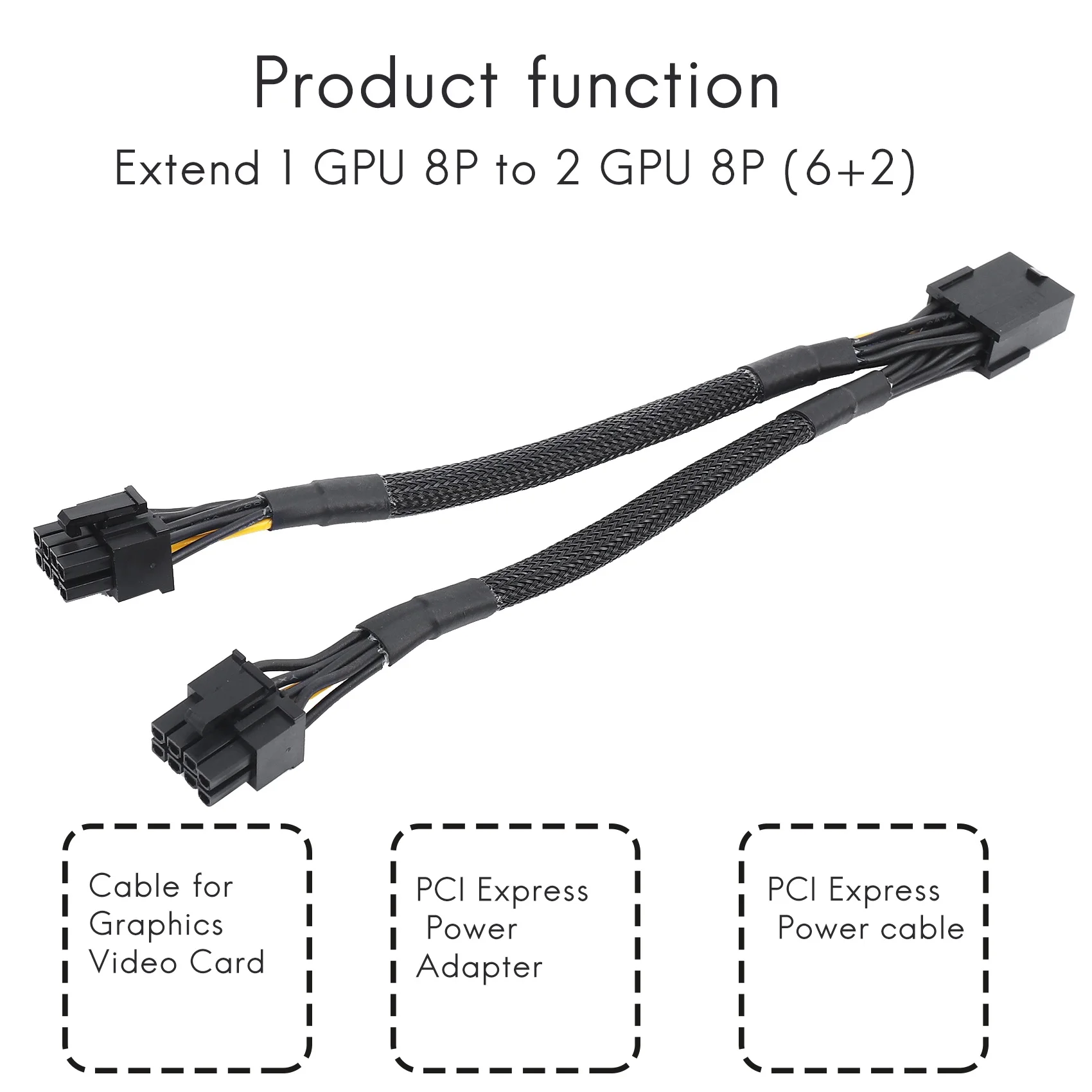 1ШТ 8-контактный разъем GPU PCIe для двойного 2X 8-контактного (6 + 2) разъема Адаптера питания PCI Express с оплеткой Y-образного удлинителя, 20 см