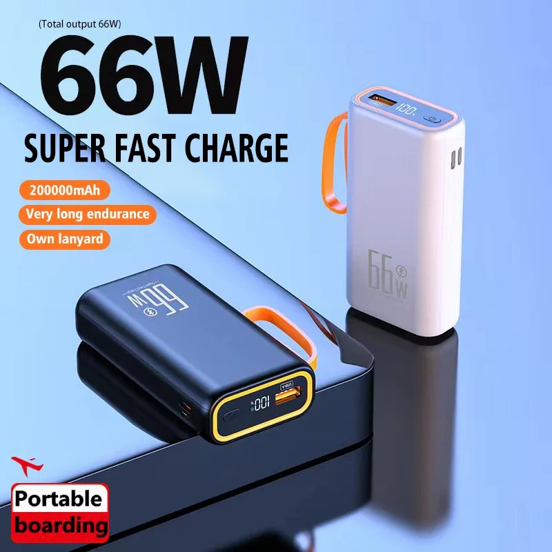 66 Вт Мини сверхбыстрая зарядка Внешний аккумулятор Power Bank емкостью 200000 мАч для iPhone Huawei P40 Портативное внешнее зарядное устройство