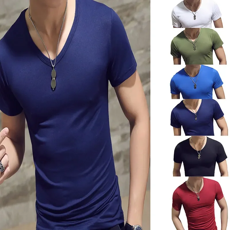 B8846 Модная футболка для фитнеса с V-образным вырезом и коротким рукавом, летняя повседневная футболка для спортзала, однотонная, цветная