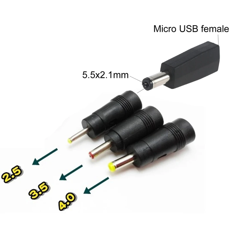 Micro USB Женский до 5,5x2,1 мм 4,0x1,7 мм 3,5x1,35 мм 2,5x0,7 мм Разъем Адаптера Преобразователя Заряда для Светодиодной Лампы 24BB