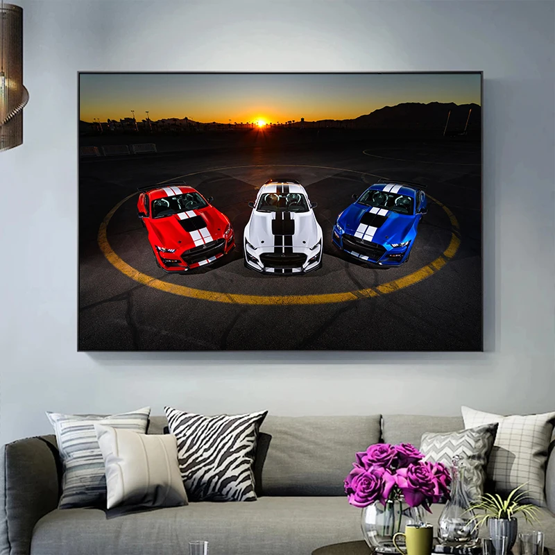 Ford Shelby GT500 Mustang Cobra Racing, спортивный автомобиль, холст, плакаты, печать, Настенная живопись, картина для гостиной, домашний декор
